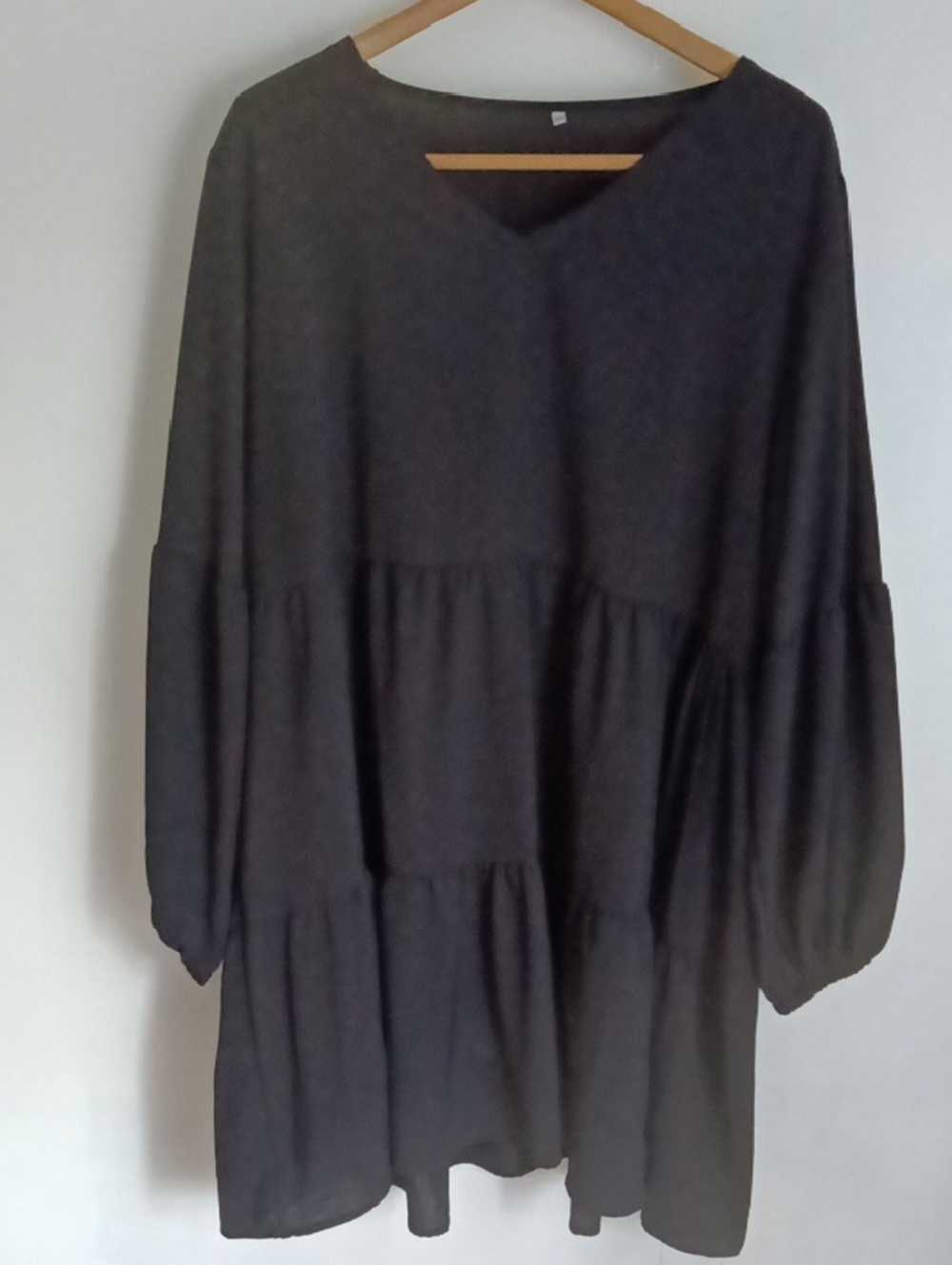 Black Tiered Long Sleeve Tunic Dress